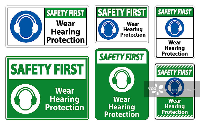 安全第一：佩戴听力保护装置标志图片素材