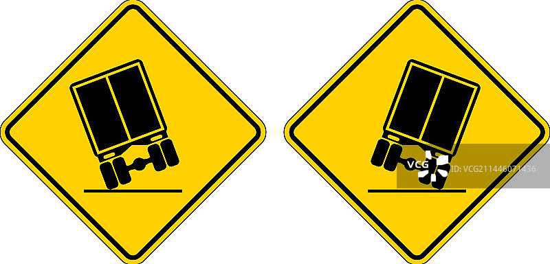 白色背景上的卡车坠落交通标志图片素材