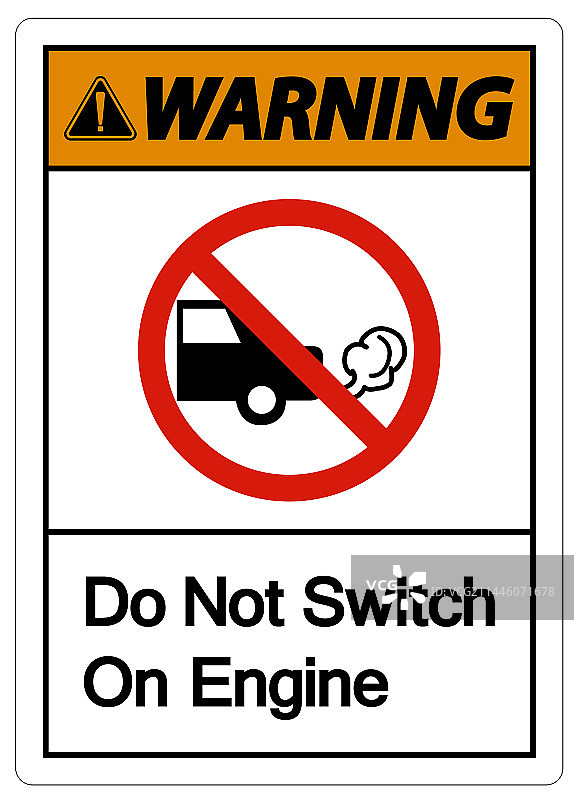白色背景上的禁止启动发动机警示牌图片素材