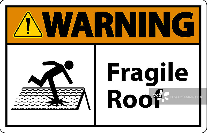 白色背景上的屋顶易碎警告标志图片素材