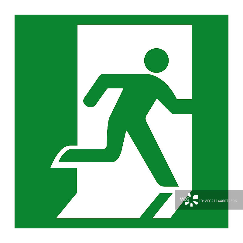 白色背景上的绿色紧急出口标志图片素材