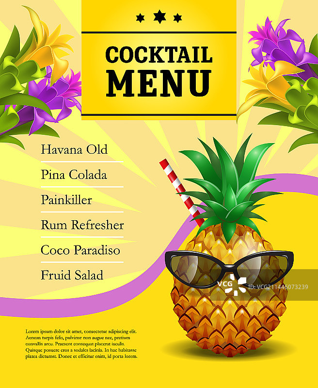 菠萝鸡尾酒菜单海报模板图片素材