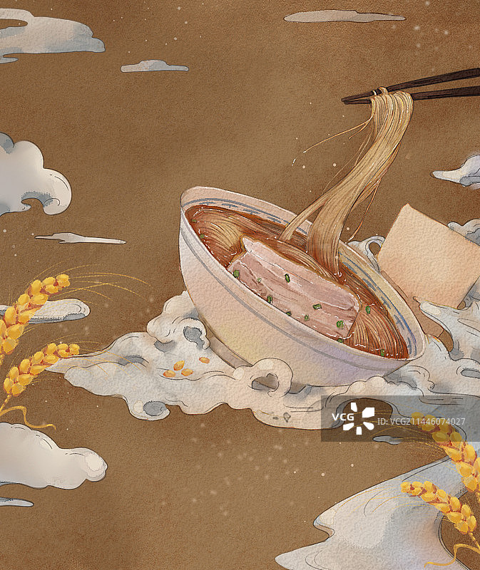 水彩苏式大碗面图片素材