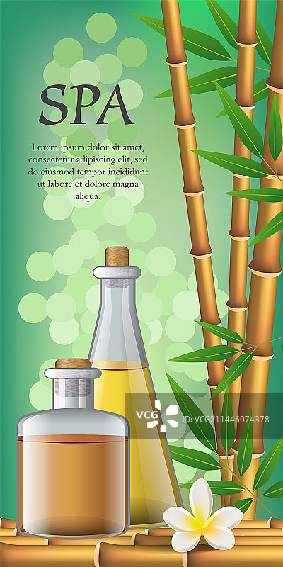 带有精油的鲜花、竹子和瓶子的水疗图片素材