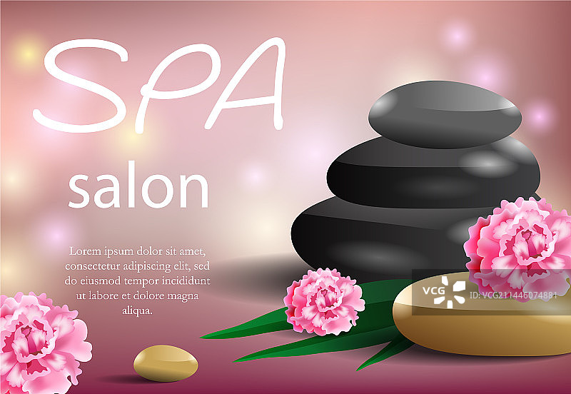 带石头和牡丹花的SPA沙龙字样图片素材