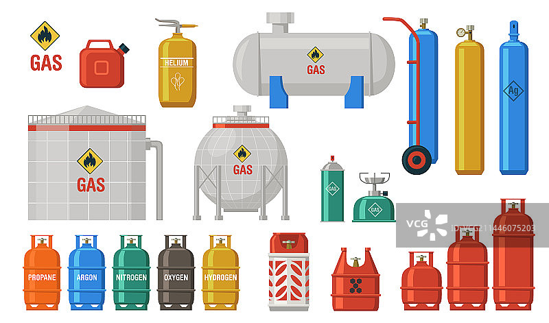 天然气和燃料存储扁平风格图标合集图片素材