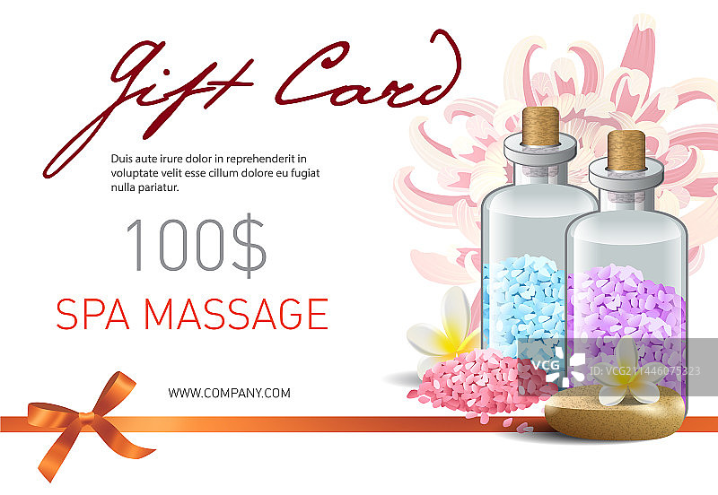 水疗按摩礼品卡与鲜花浴盐图片素材
