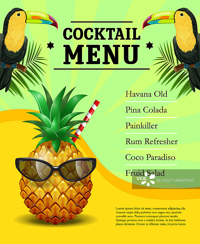 菠萝鸡尾酒菜单海报模板图片素材