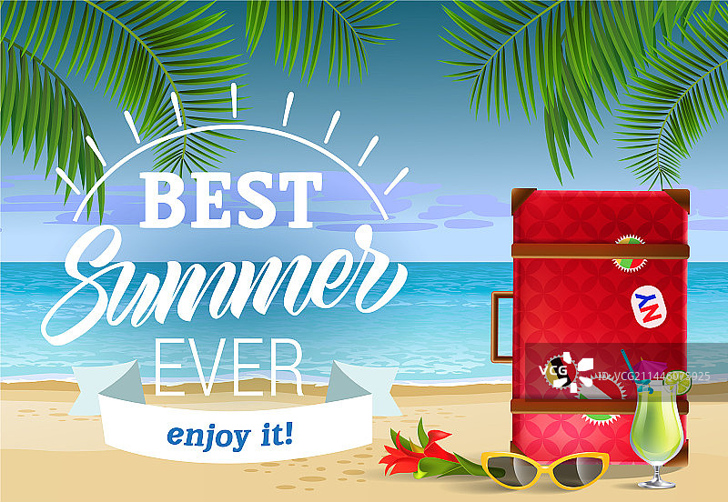 享受美好夏日，海洋风艺术字图片素材