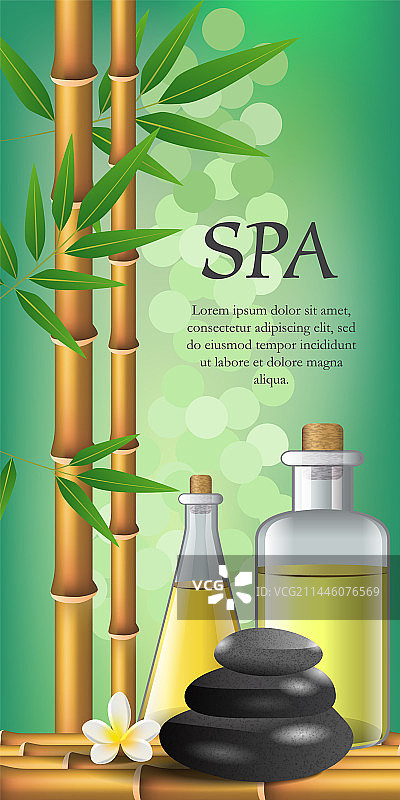 SPA花竹瓶和石头字样图片素材