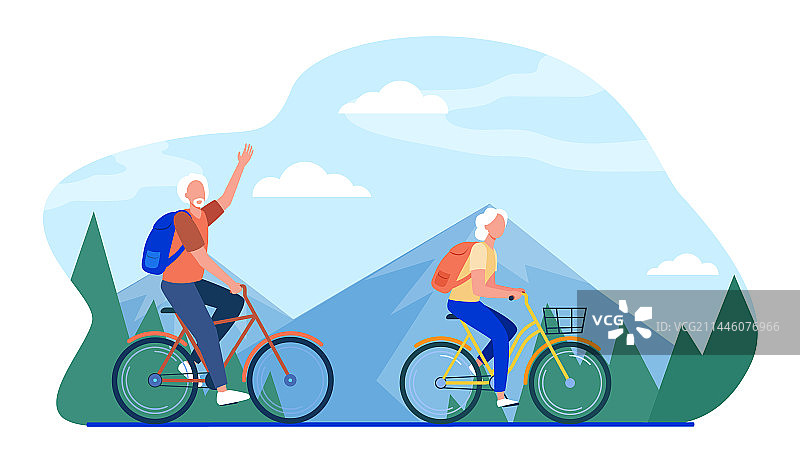 老年夫妇户外骑自行车图片素材