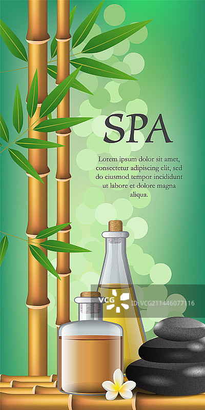 SPA字样、花卉、竹子、石头和瓶子图片素材