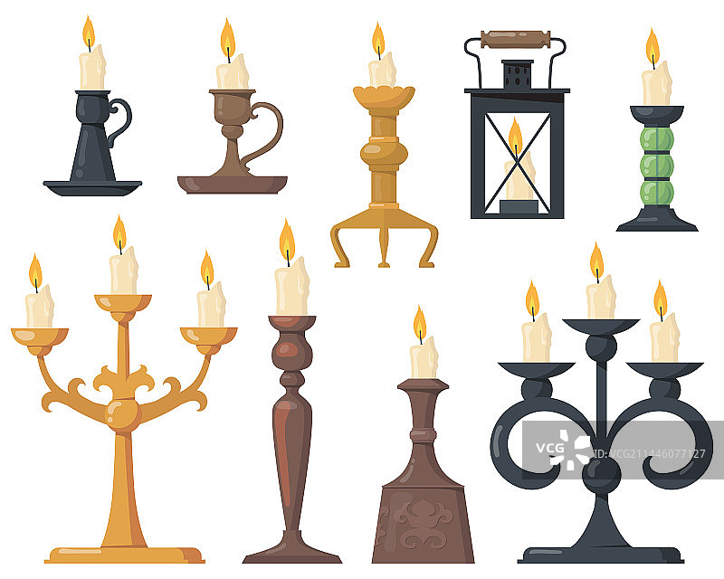 复古烛台扁平风图标合集图片素材