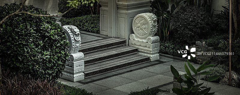 中式园林小景图片素材