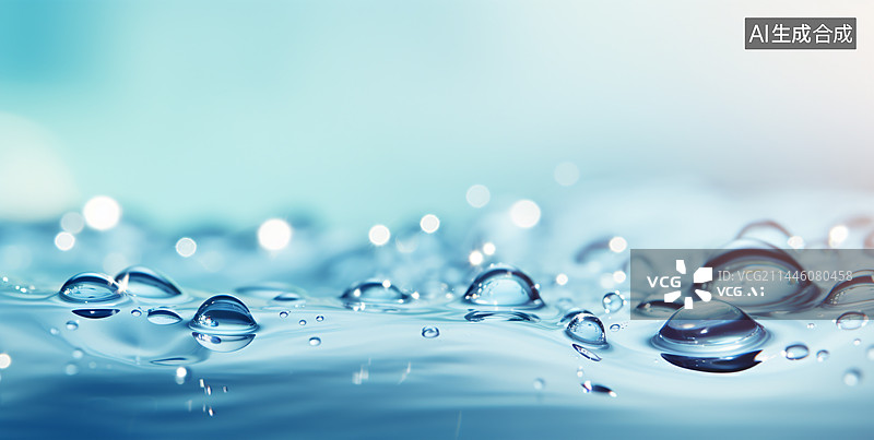 【AI数字艺术】蓝色背景下水滴的特写镜头图片素材