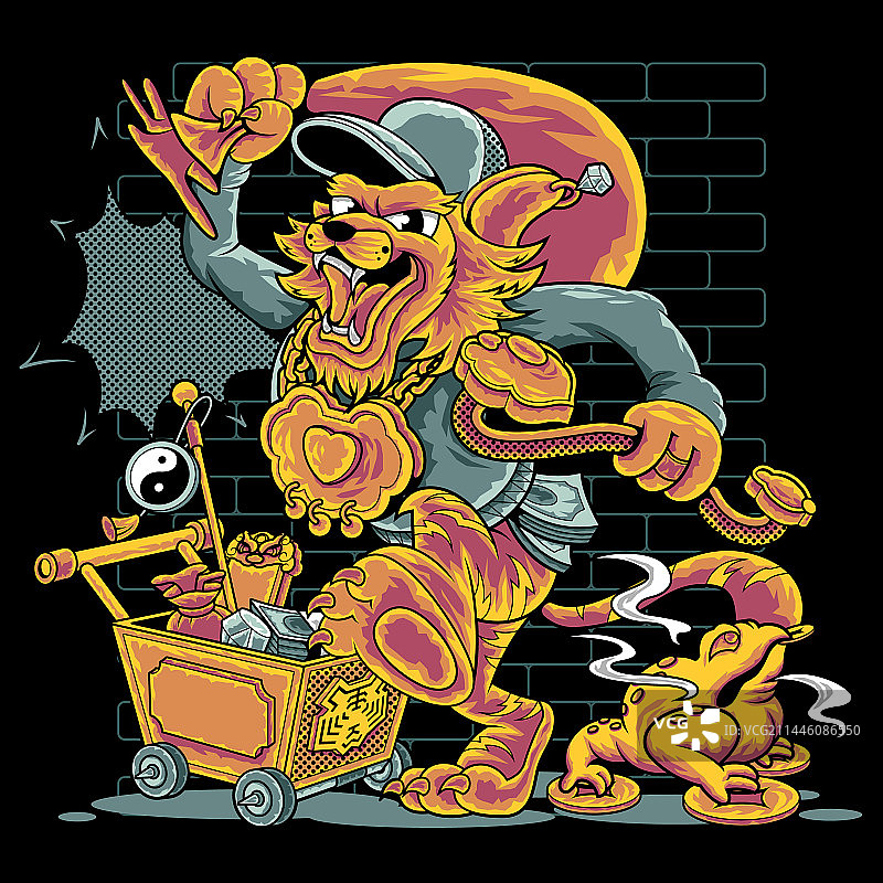 卡通老虎美式复古风潮流矢量插画图片素材
