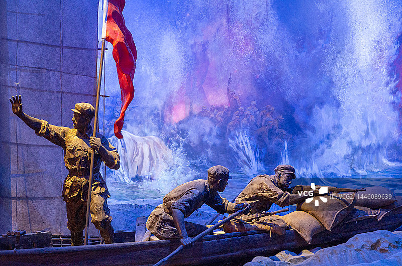 江苏省南京市渡江胜利纪念馆，渡江战役战斗场景图片素材