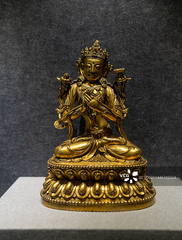 永乐款铜鎏金文殊菩萨像 明 永乐（1403-1424） 青海省博物馆藏图片素材