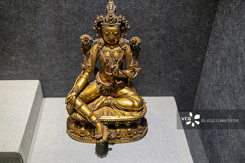 永乐款铜鎏金绿度母像 明永乐（1403-1424）青海省博物馆藏图片素材