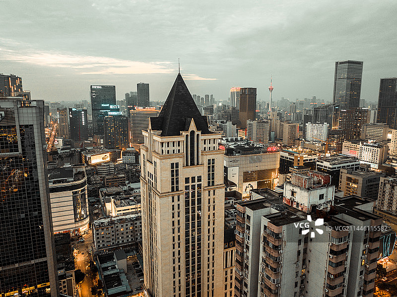 成都锦江区中心夜景航拍图片素材