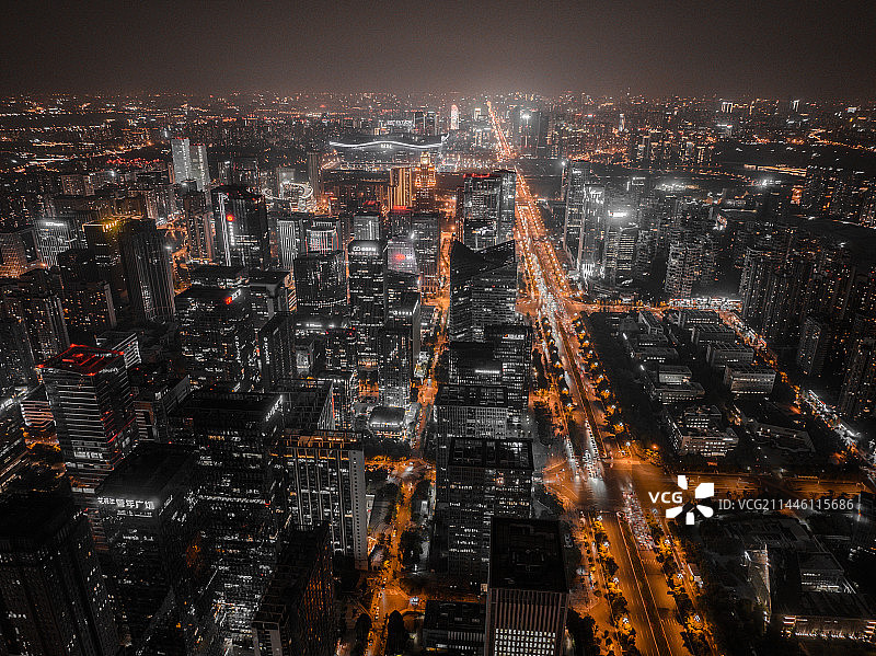 成都天府新区CBD和成都市全景夜景航拍图片素材