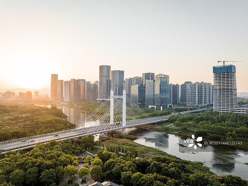 航拍浙江省金华义乌市福田cbd建筑群图片素材