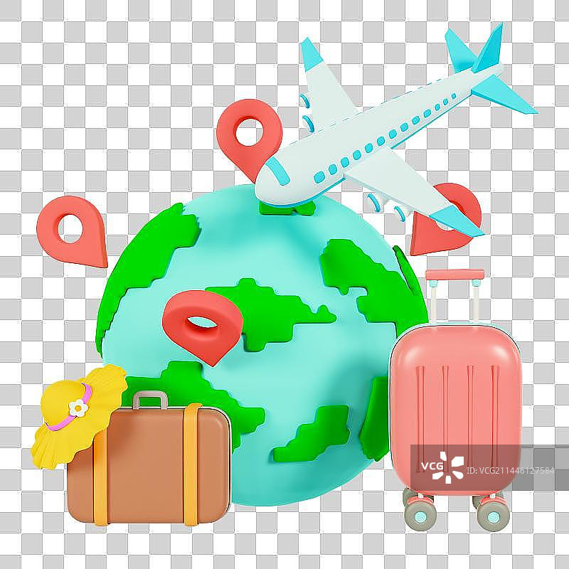 3D立体手机旅行飞机地球环球行李元素图片素材