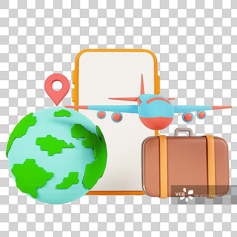 3D立体手机旅行飞机地球环球行李元素图片素材
