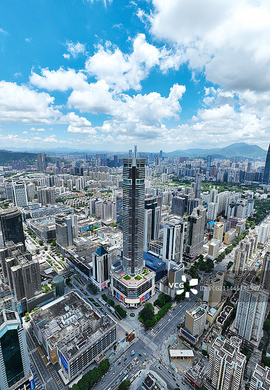 广东省深圳市福田区华强北商圈赛格大厦与深南大道航拍图片素材