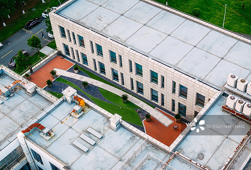 宁波诺丁汉大学城市绿化公园航拍全景图图片素材