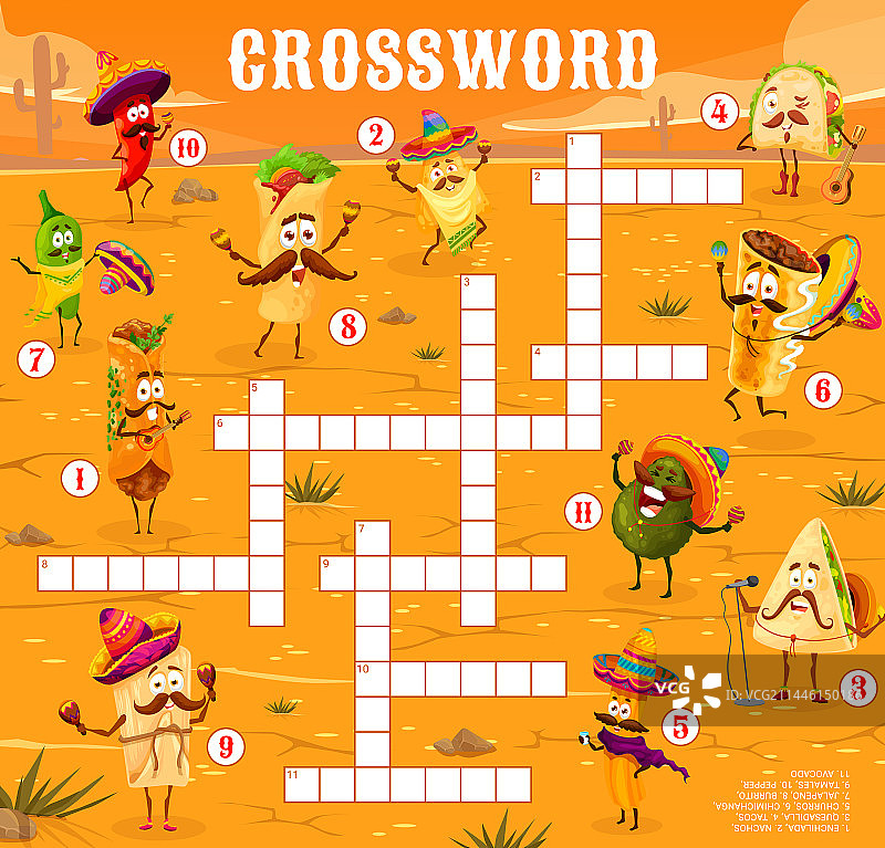 墨西哥食物角色填字游戏网格图片素材