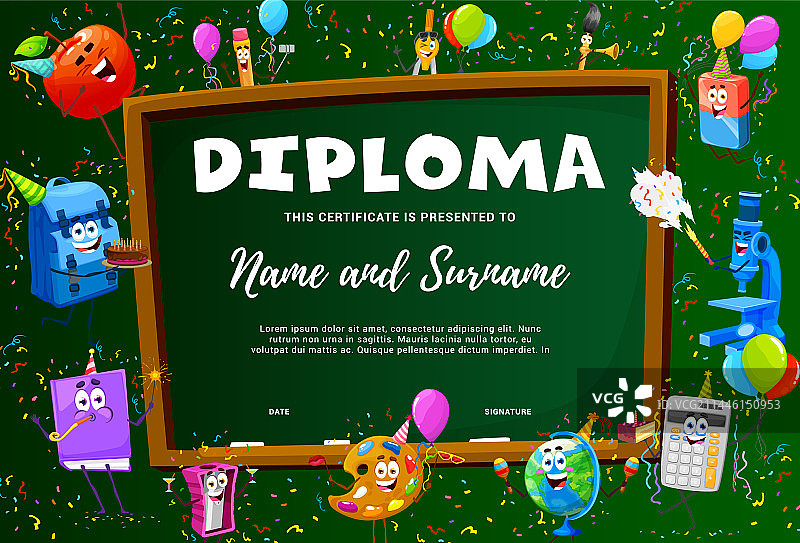 卡通学校儿童文凭用品角色图片素材