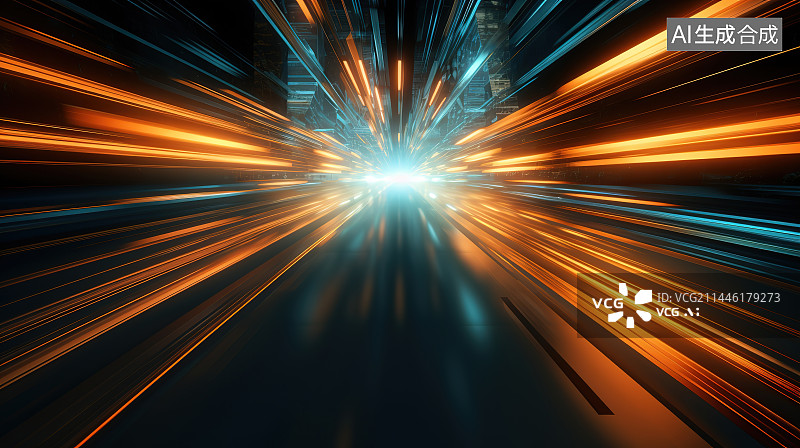【AI数字艺术】夜晚繁华都市运动模糊的路面图片素材