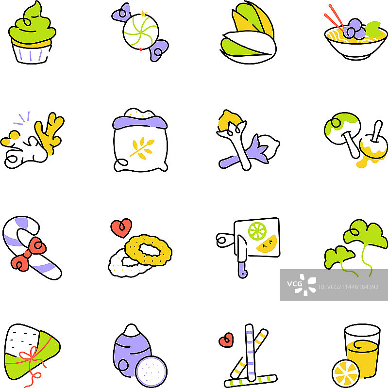 有机食品和糖果速写图标图片素材