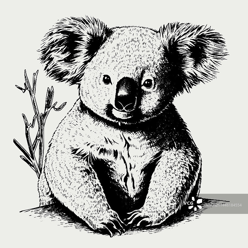 手绘雕刻风格的考拉素描图片素材