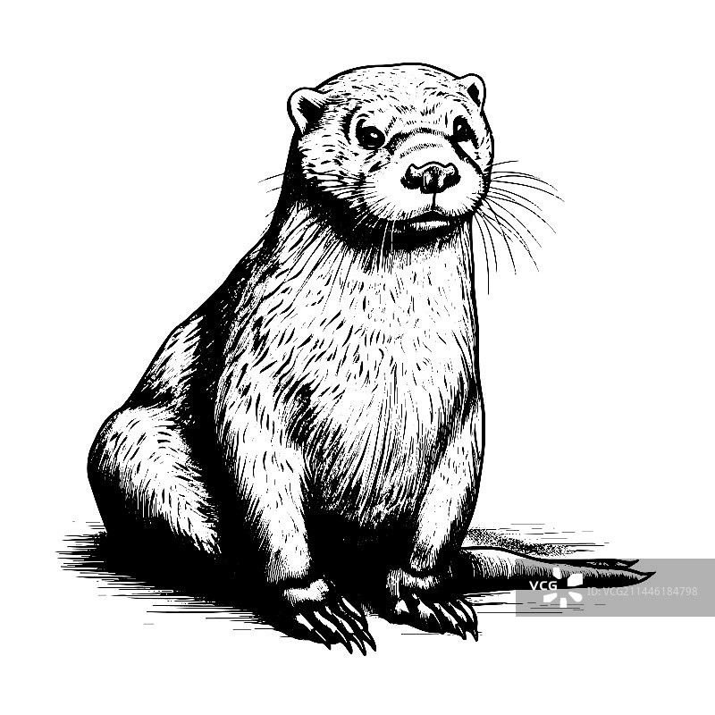 手绘雕刻风格水獭插画图片素材