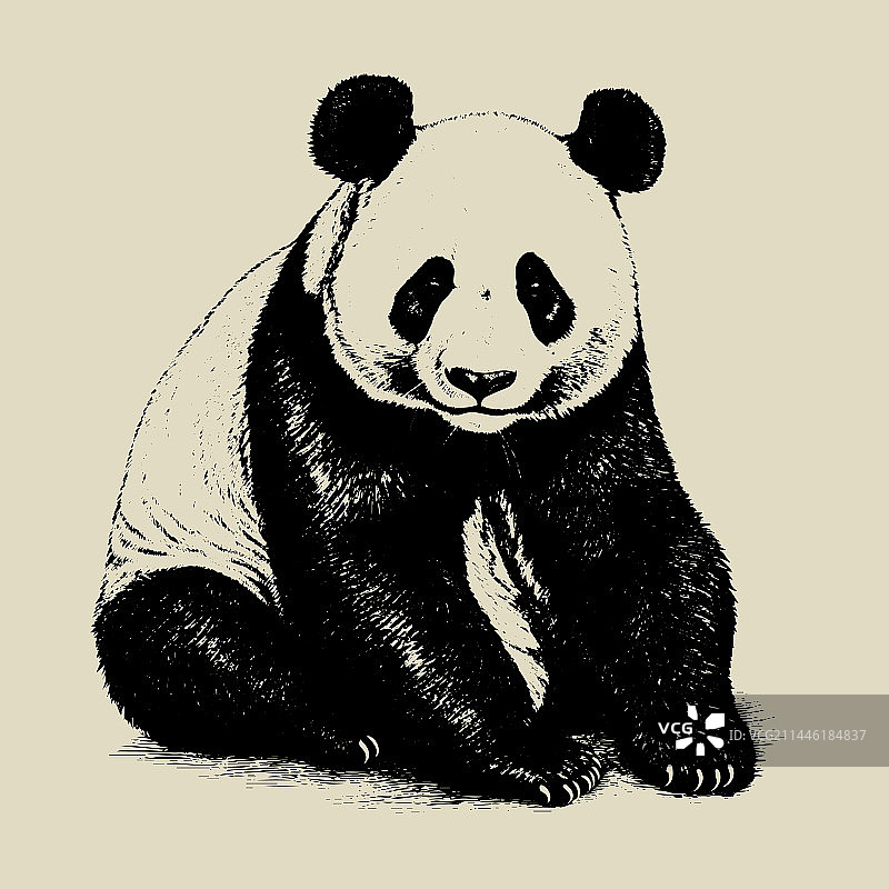 手绘雕刻风格熊猫图片素材