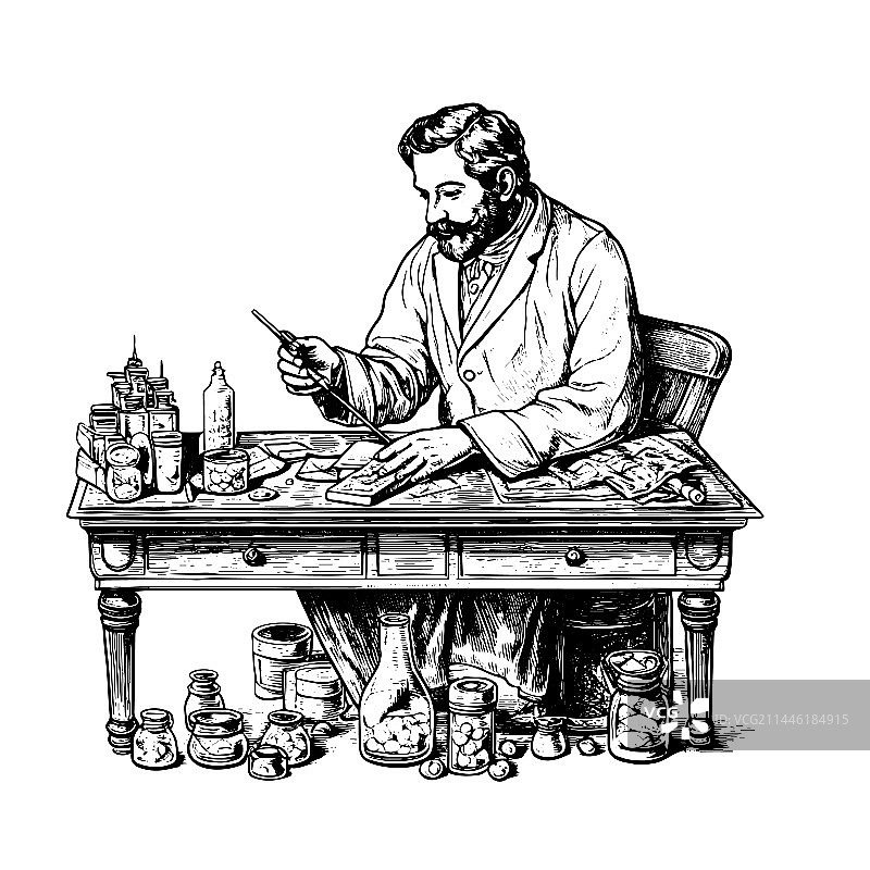 药剂师手绘雕刻插画图片素材