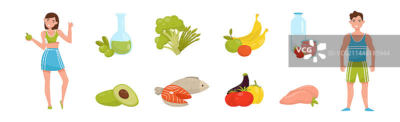 年轻男人和女人均衡的健康饮食图片素材