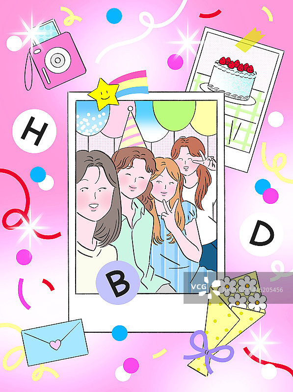 派对庆祝：女人与朋友的生日SNS相框图片素材