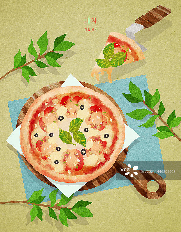 美食人手俯视角度披萨玛格丽特披萨图片素材