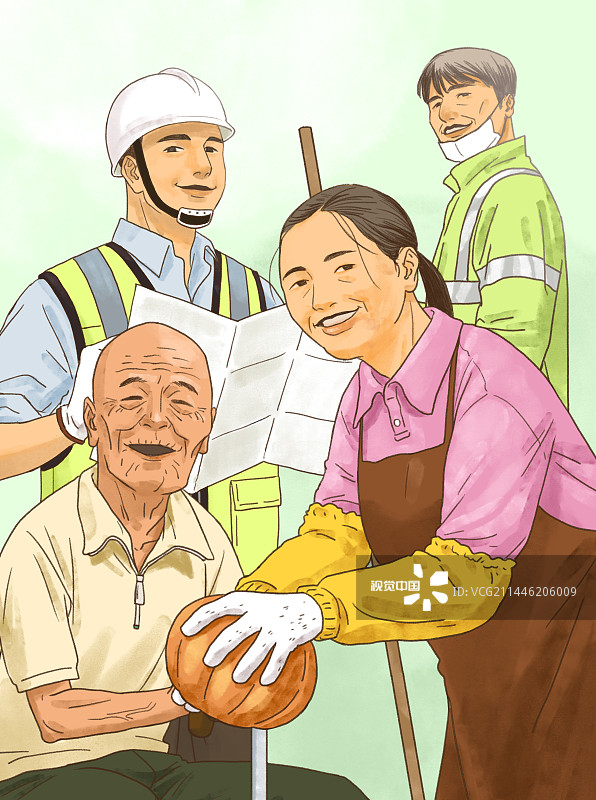 商人、建筑工人、环卫工人、人们图片素材