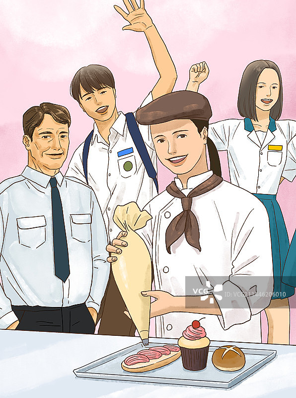 面包师、公交车司机、高中生、女学生、男学生图片素材