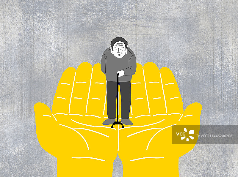 老年人、贫困、老年人问题、弱势群体、社会福利、人们的手、帮助、援助之手、手杖图片素材