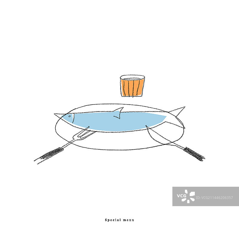 鱼料理餐厅美食线条插画图片素材