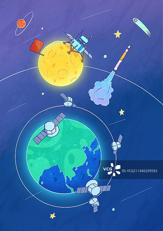 插画登月宇宙探索图片素材
