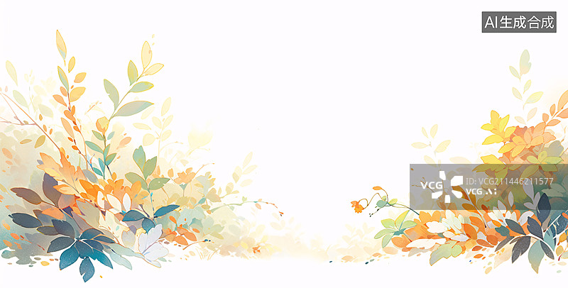 【AI数字艺术】抽象背景 叶子装饰节气 季节唯美插画背景图片素材