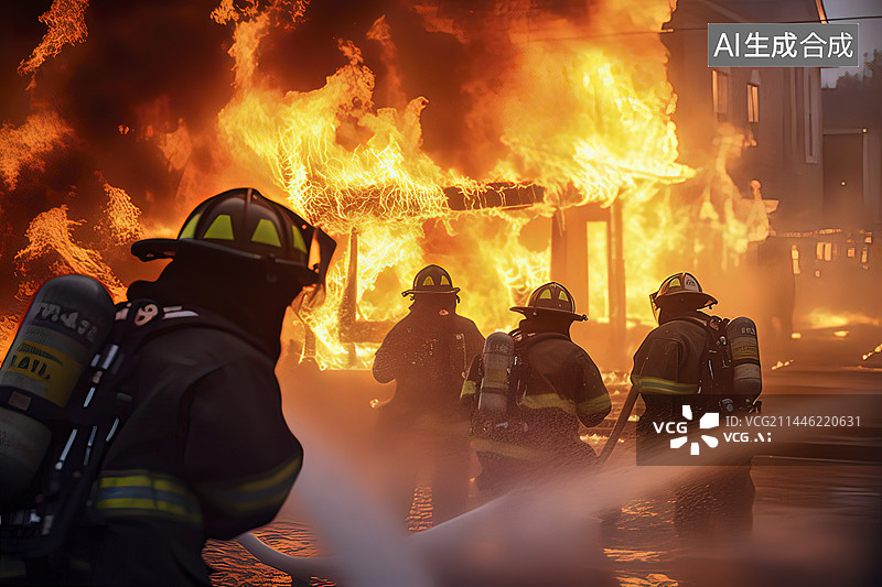 【AI数字艺术】消防员灭火现场图片素材