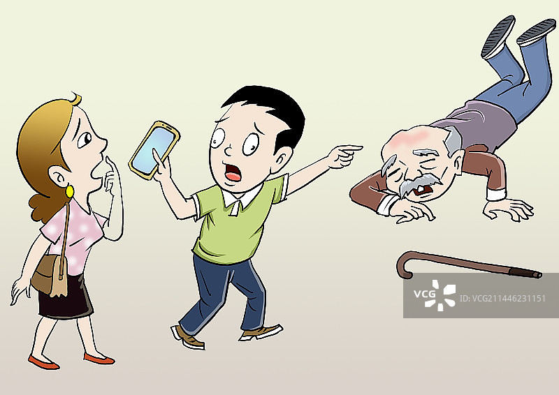 扶起摔倒的老人先拍视频留取证据避免碰瓷儿图片素材