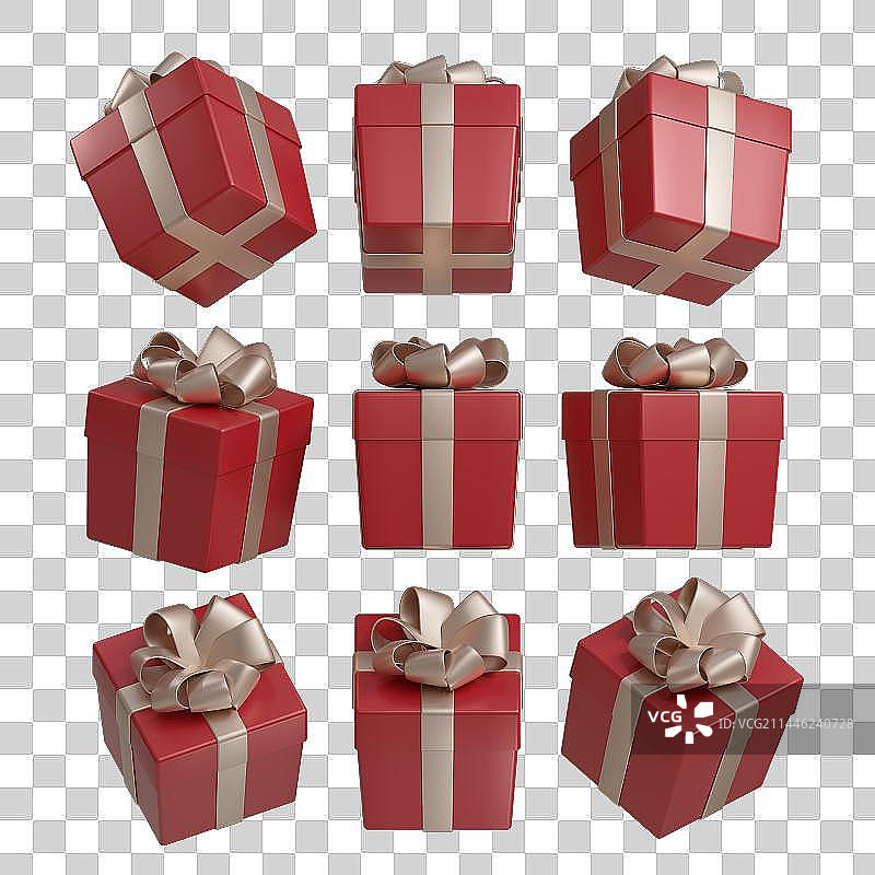 3D红色礼物盒透明背景PNG图片素材